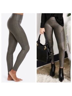 Spanx moto faux leather legging pant  XS 0 grey gunmetal